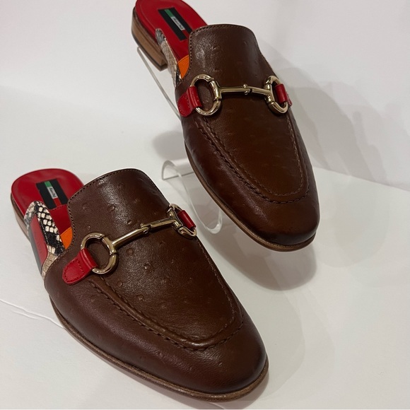 Parc Orion 1821 Genuine Leather Ostrich & Croc Mules 38/7.5 - Picture 13 of 17